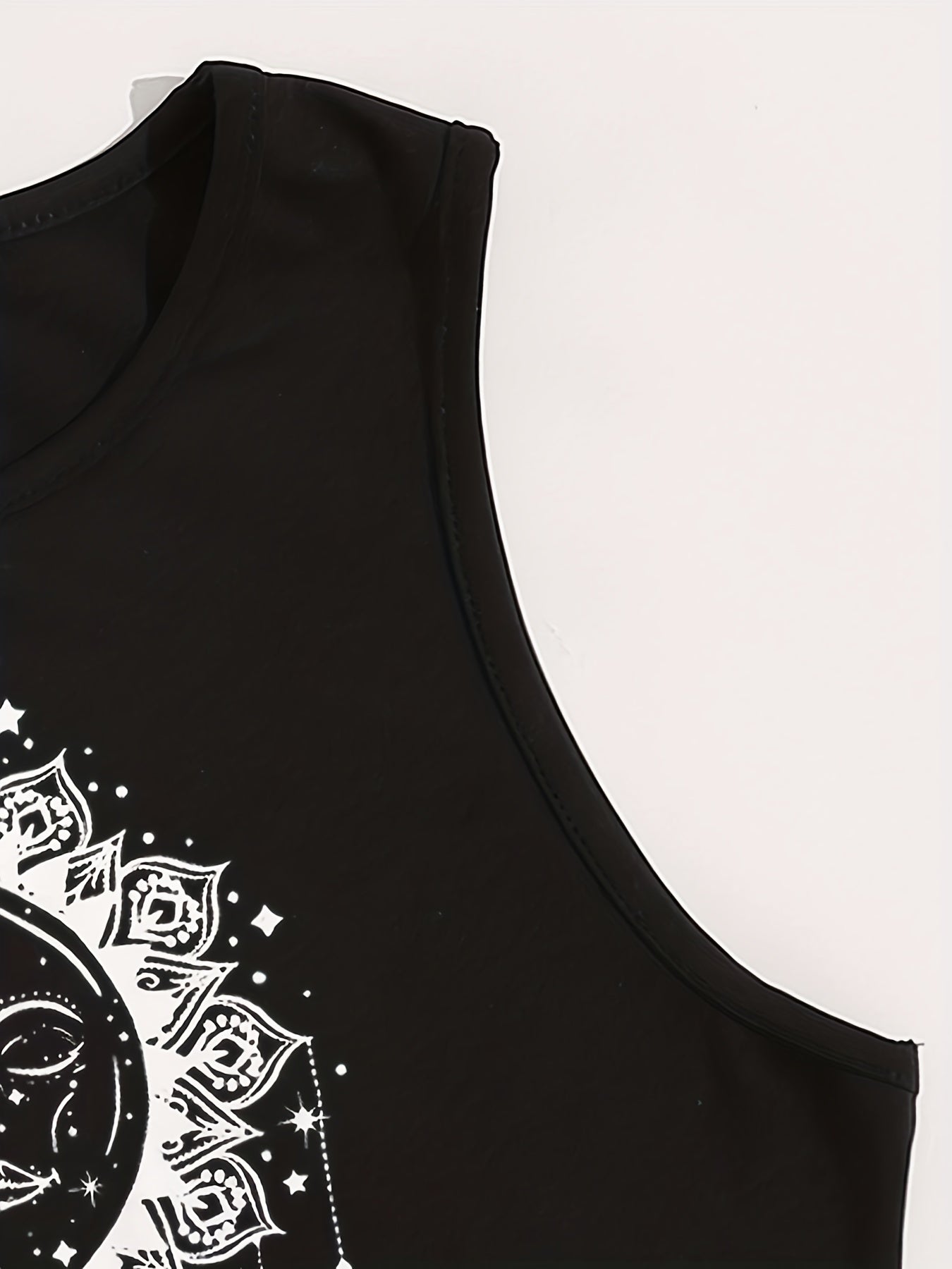Sun & Moon Print Crop Tank Top Sleeveless Summer Casual Top