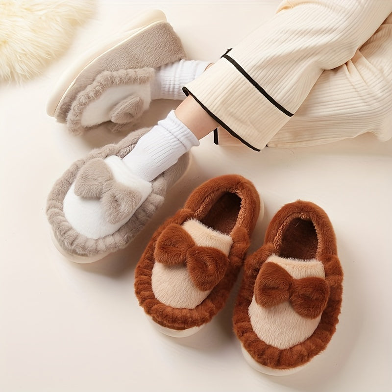 Bowknot Decor Platform Slippers Warm Indoor Shoes