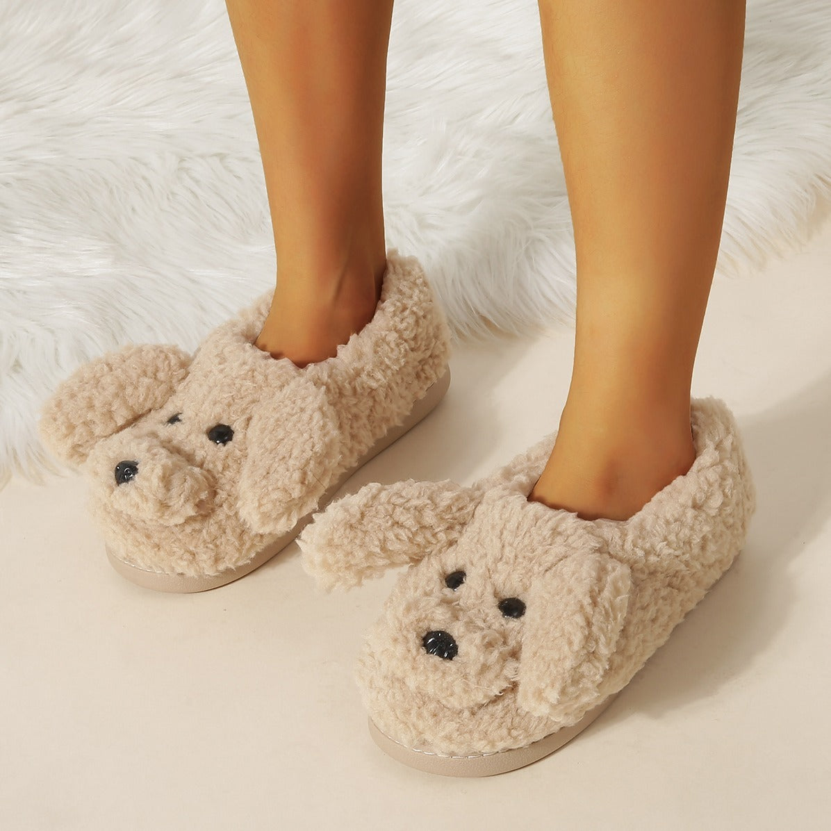 Cartoon Dog Plush Bedroom Slippers for Women