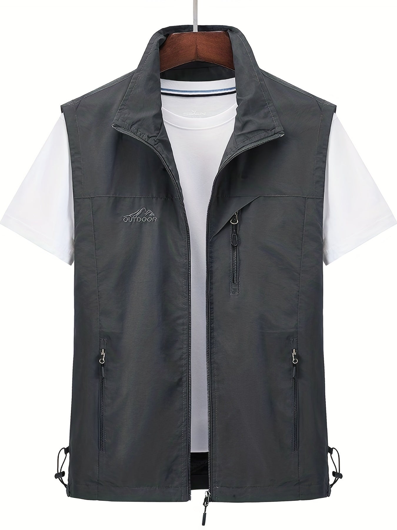 Men's Zipper Pockets Cargo Vest Stand Collar Zip Up Outwear