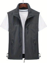 Men's Zipper Pockets Cargo Vest Stand Collar Zip Up Outwear
