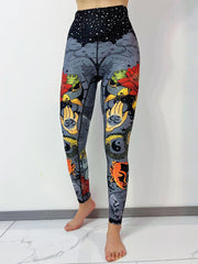 Cartoon Myth Print Yoga Pants High Waist Slim Ankle Length Pants