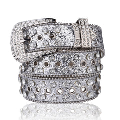 Glitter Belt Rhinestone Inlaid PU Belt Hip Hop Jeans Pants Belt