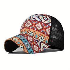 Boho Daisy Cow Print Ponytail Trucker Hat Mesh Baseball Cap