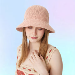 Pink Knitted Bucket Hat Thin Breathable Classic Cloche Hats