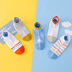 5 Pairs Boys Mesh Breathable Socks Cartoon Cloud Pattern