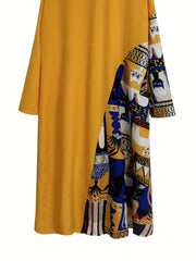 Colorblock Print Long Sleeve Button Up Shirt Dress
