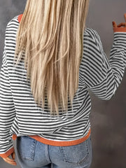 Striped Print Knit Sweater Crew Neck Drop Shoulder Sweater