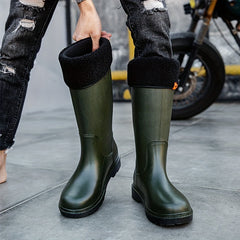 Men's Plush Warm High Top Rain Boots Waterproof Non slip Galoshes
