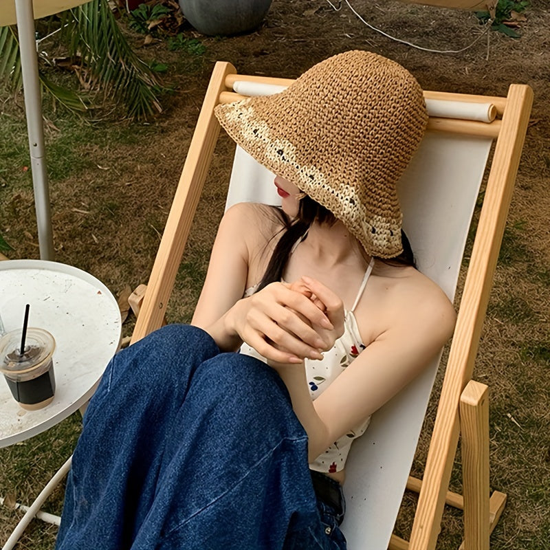 Vintage Crochet Bucket Hat UV Protection Sun Hat Foldable Outdoor Beach Travel