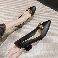 Women's Metallic Pointed Toe Mid Heel Slip-On Court Pumps
