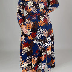 Plus Casual Dress Women's Floral Print Long Sleeve Maxi Dress