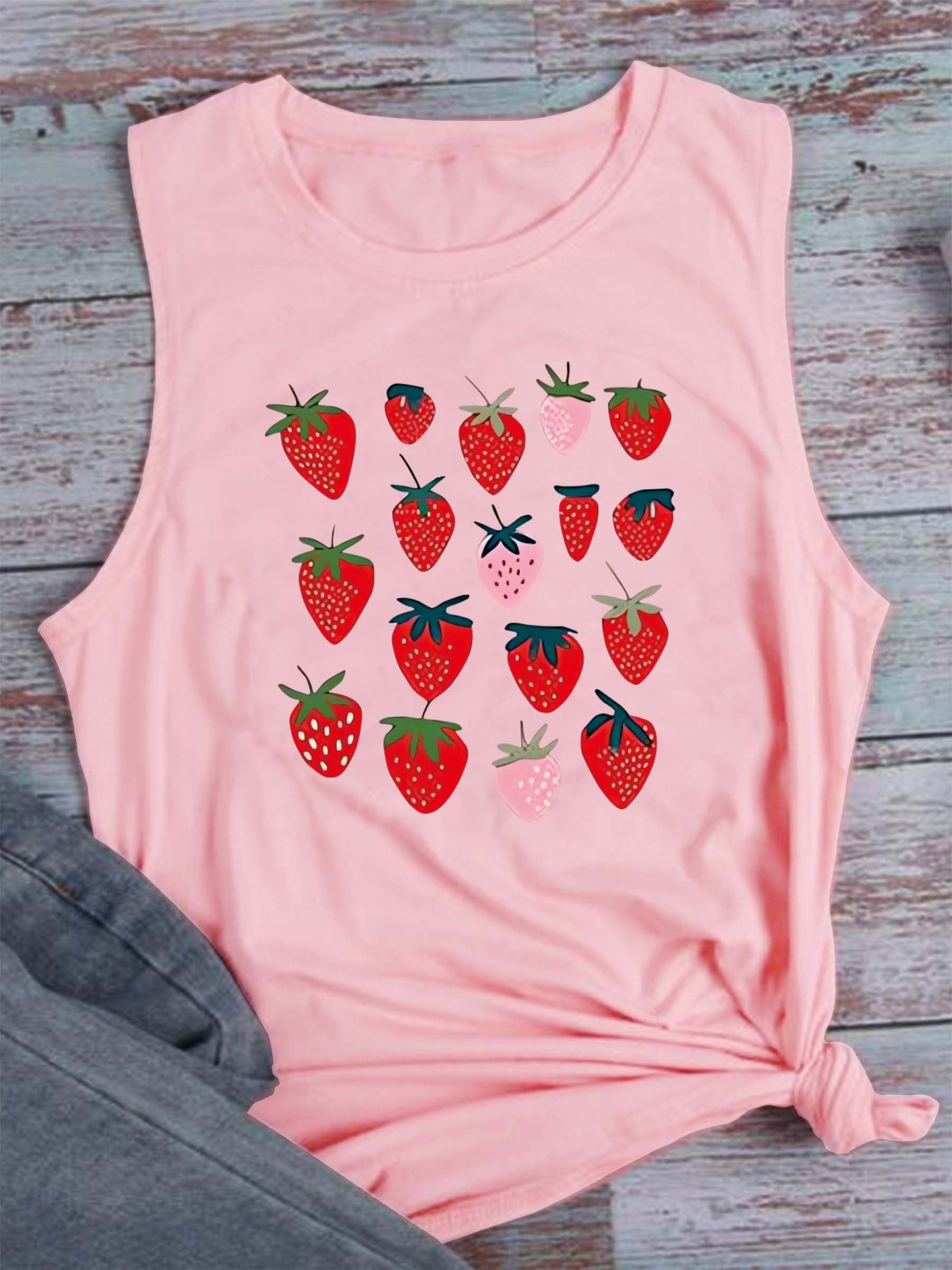 Strawberry Print Tank Top Sleeveless Summer Women's Clothing