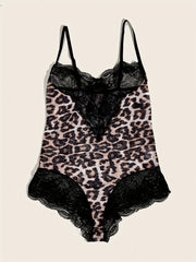 Leopard Lace Teddy Scalloped Trim Bodysuit