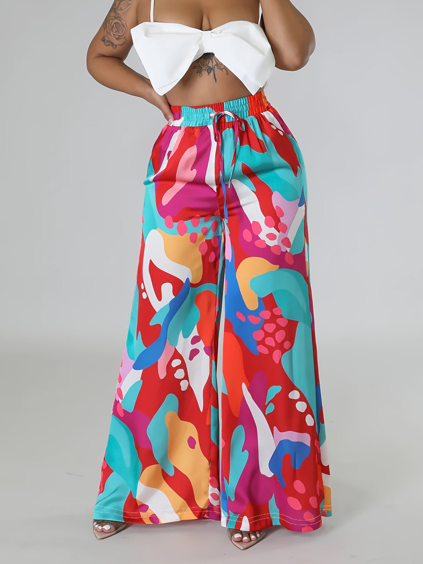 Wide Leg Trousers with Random Print