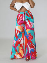 Wide Leg Trousers with Random Print