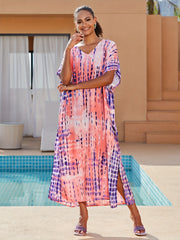 Tie Dye Stripe Print V Neck Maxi Beach Cover Up