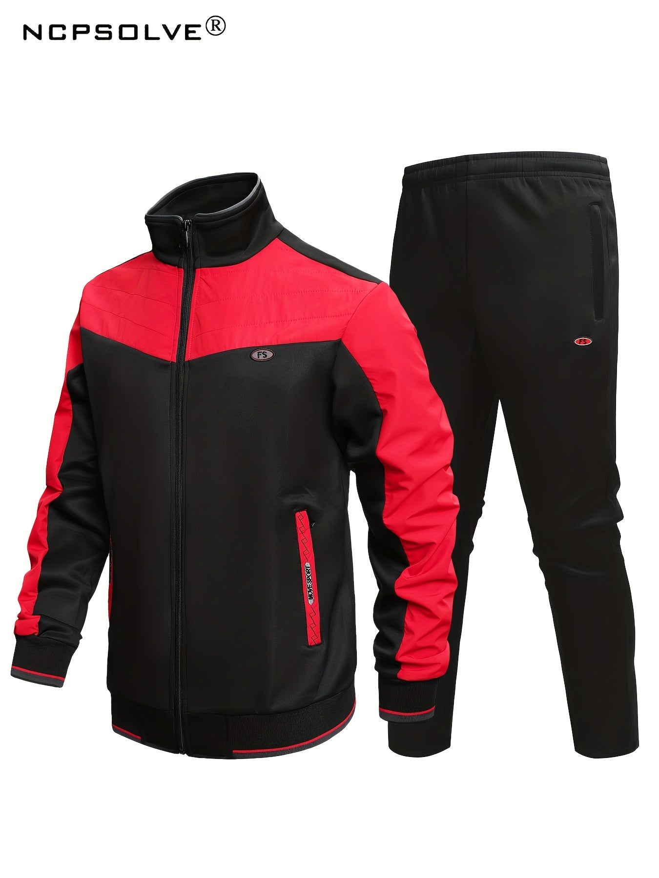 Men's Sports Suit Classic Stand Collar Jacket & Stretch Waist Pants