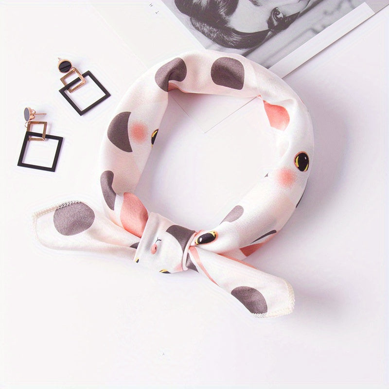Rabbit Print Scarf Polka Dot Satin Neckerchief Bandana Head Wrap Hair Accessory