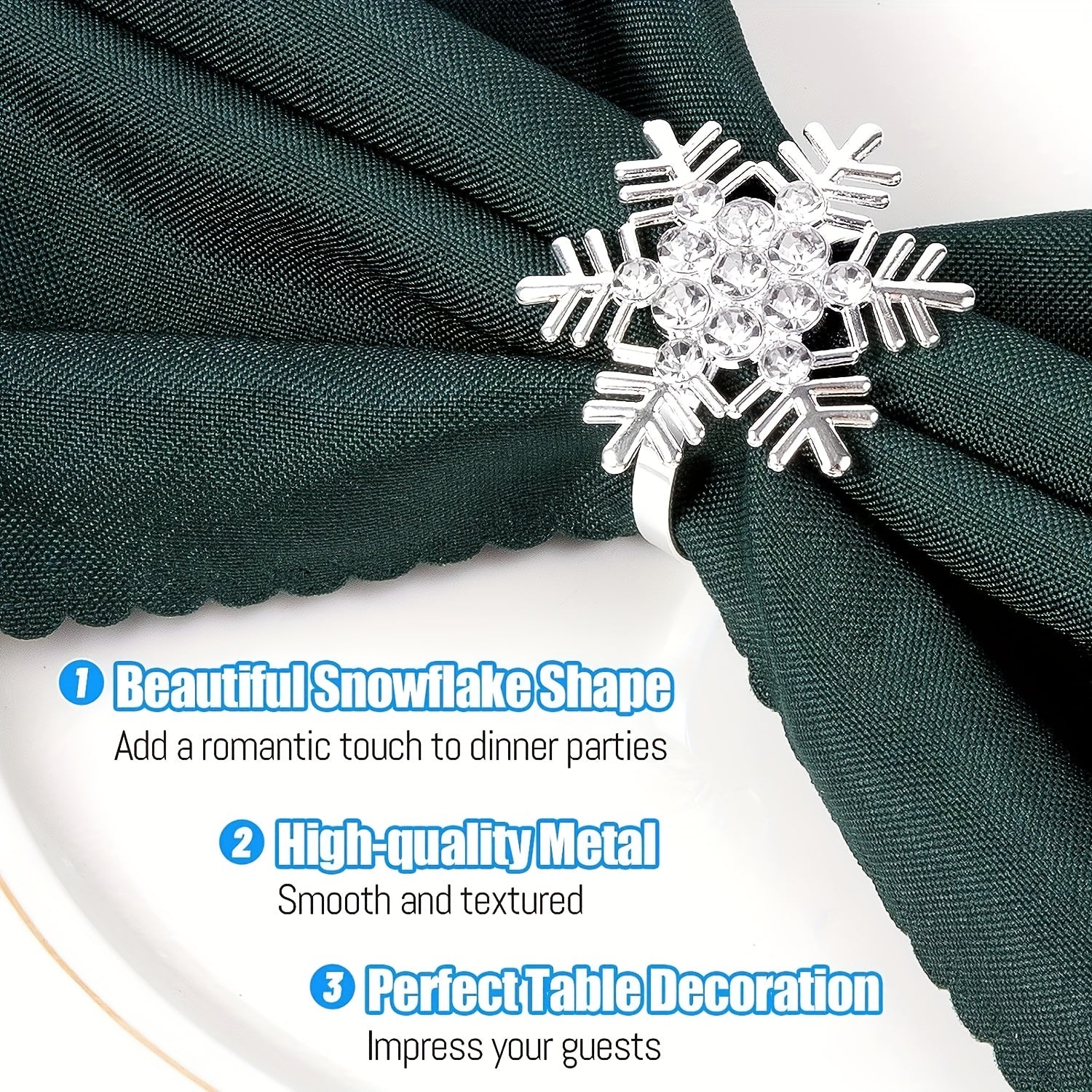 Snowflake Napkin Rings Set of 20 Polished Metal Buckles Hollow Carved Christmas