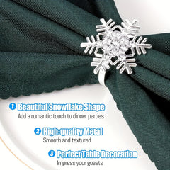 Snowflake Napkin Rings Set of 20 Polished Metal Buckles Hollow Carved Christmas