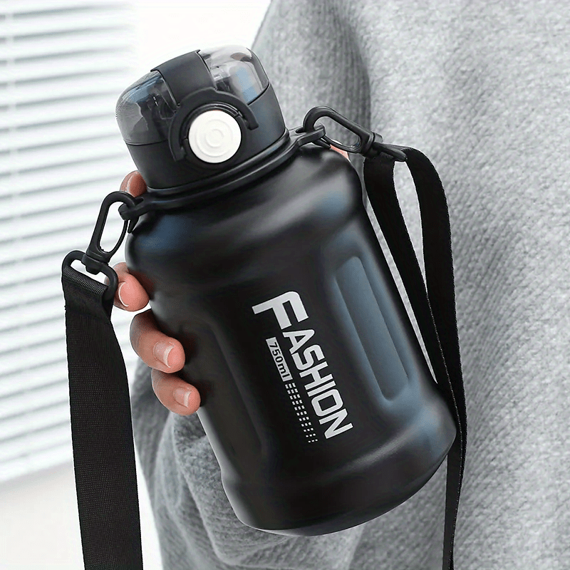 Stainless Steel Sports Water Bottle with Straw and Strap