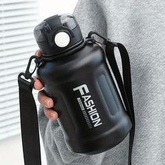 Stainless Steel Sports Water Bottle with Straw and Strap
