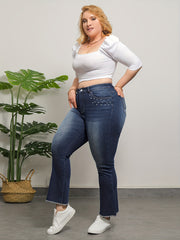 Rhinestone Flared Jeans Button Fly