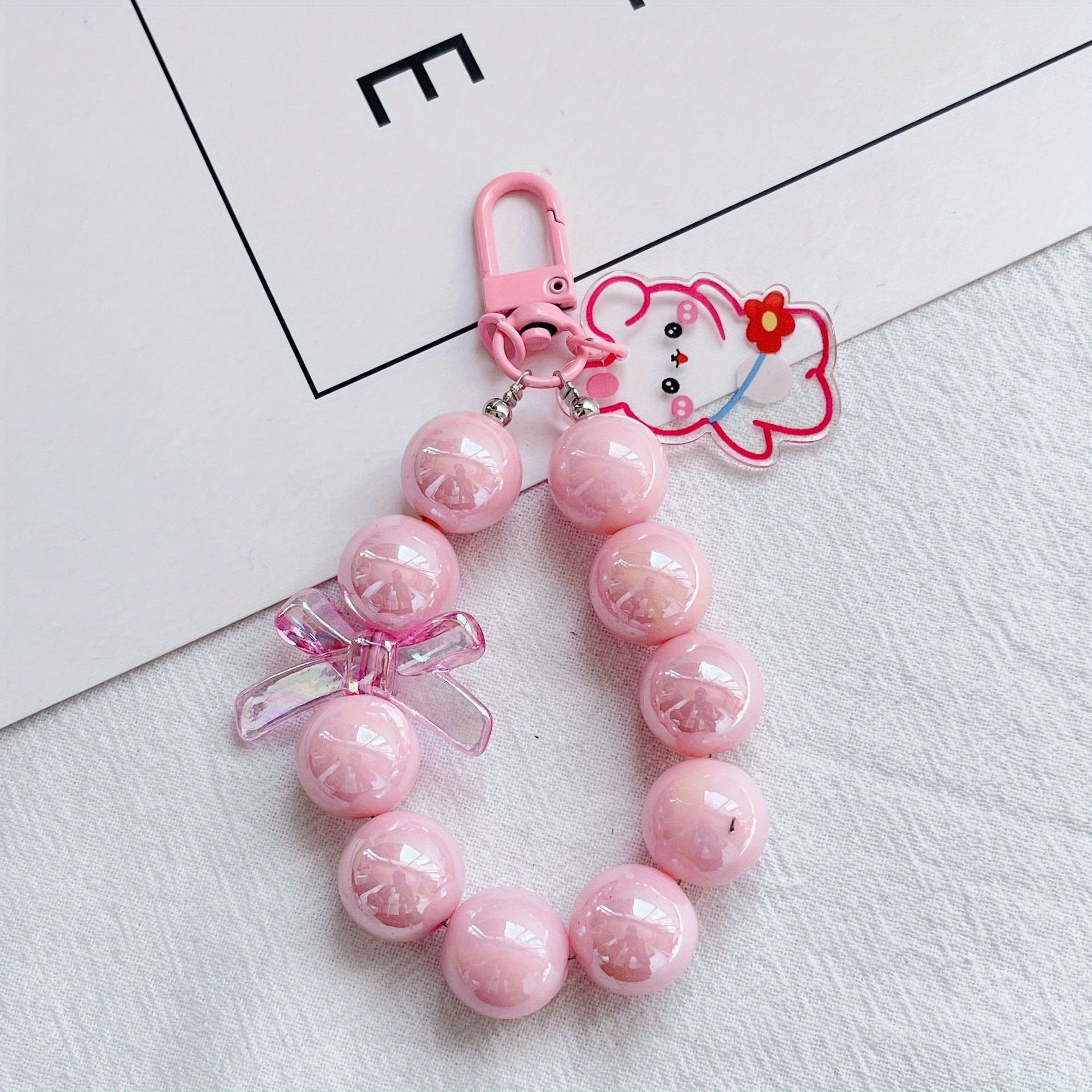 Kids Novelty Key Chain Beaded Little Rabbit Bear Pendant DIY Jewelry