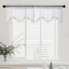 Modern S-Shaped Sheer Curtain Valance with Bead Edge - Home Decor