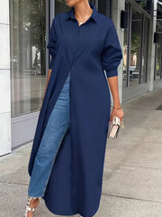 Casual Dress Women's Solid Button Up Long Sleeve Turn Down Collar
