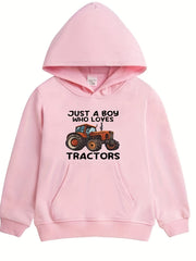 TRACTOR Letter Print Boys Hooded Sweatshirt