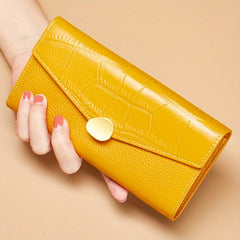 Casual Leather Wallets with Snap Closure - Crocodile Embossed