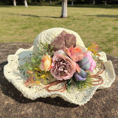 Flower Garland Decor Sun Hat Ruffles Straw Hats UV Protection Beach Hat