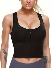 Women's Zip Front Sports Bra Longline Crop Top for Yoga Workout