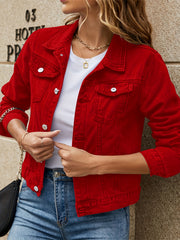 Long Sleeves Denim Coats Single Breasted Button Lapel Denim Jackets