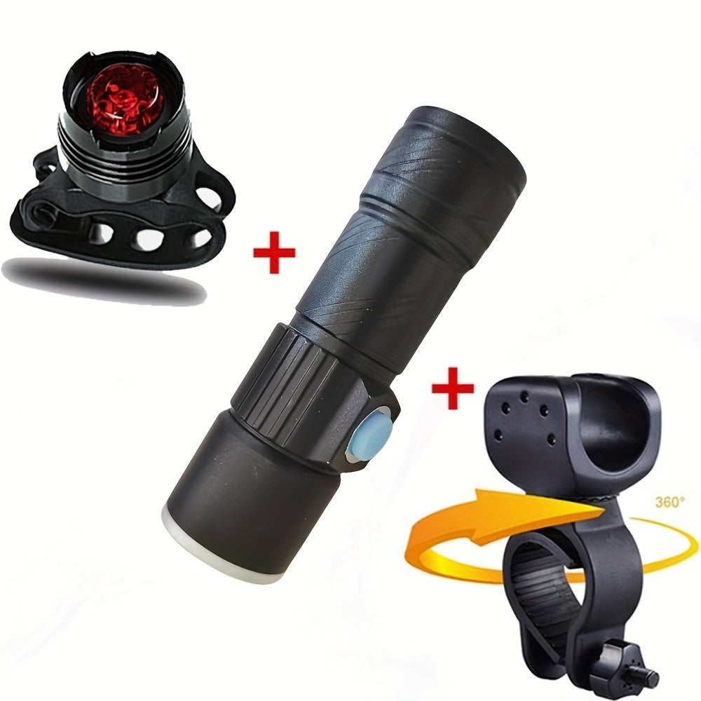 LED Bike Light Kit USB Rechargeable Front & Rear Zoomable Lights