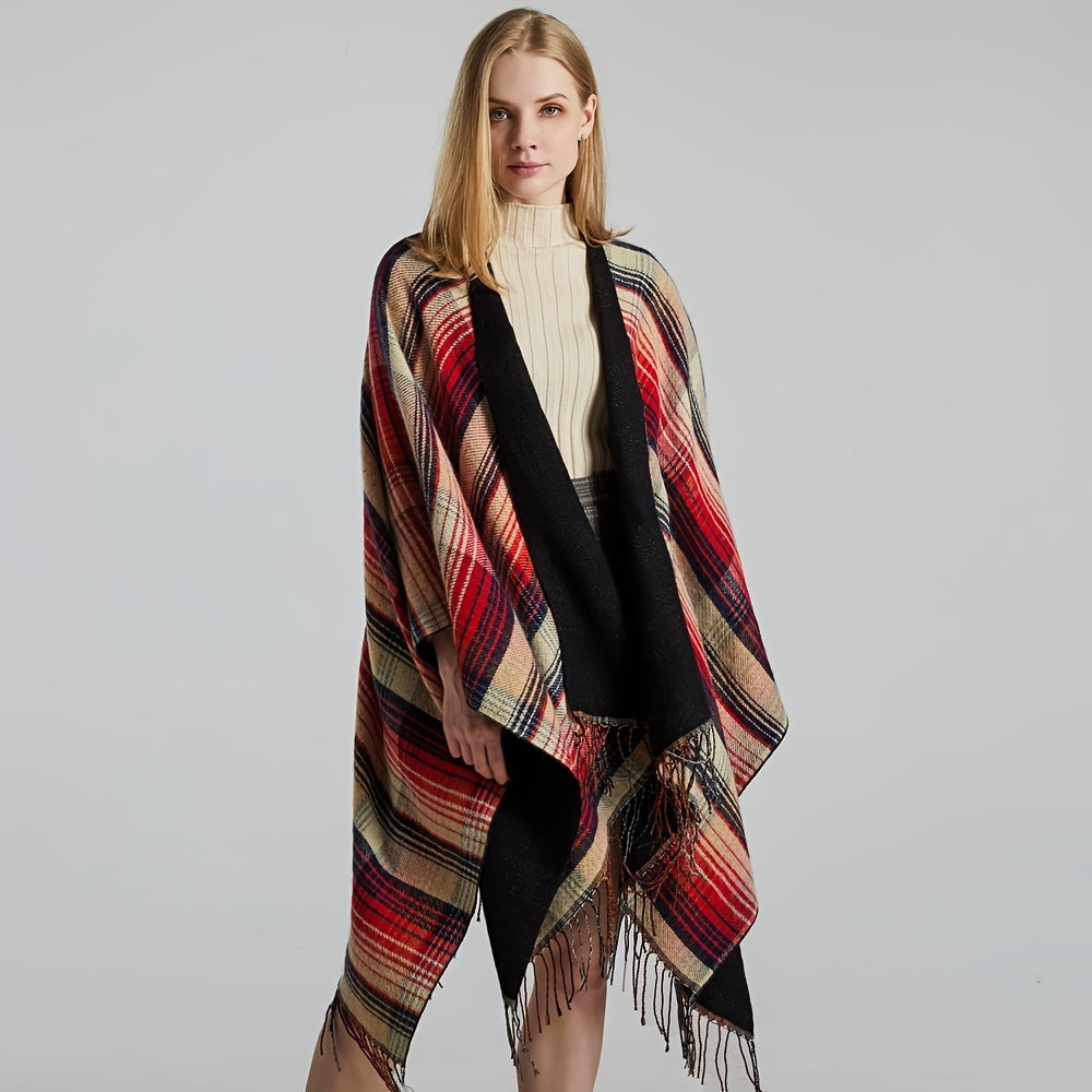 Striped Tassel Shawl Boho Cashmere Wrap Thickened Warm Cape