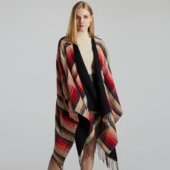 Striped Tassel Shawl Boho Cashmere Wrap Thickened Warm Cape