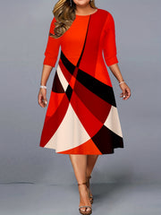 Colorblock Geometric Print Midi Dress