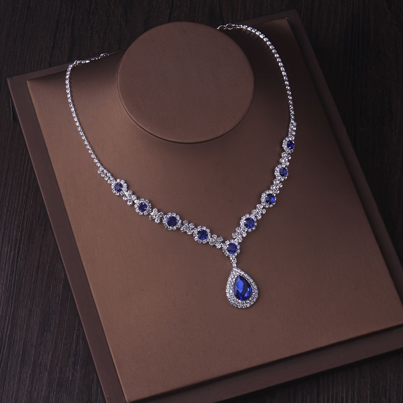 Women's Necklace Earrings Set with Artificial Diamonds for Bridal Wedding Dress