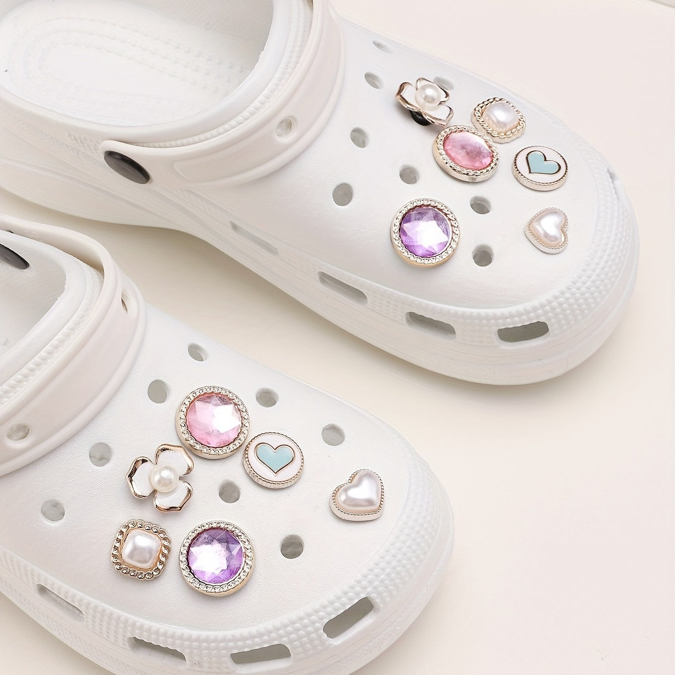 12pcs Crystal Pearl Shoe Buckles Clog Shoe Charm Accessories