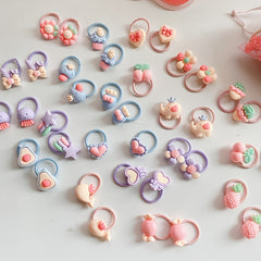 40pcs Cute Fruits & Flowers Hair Ties for Girls