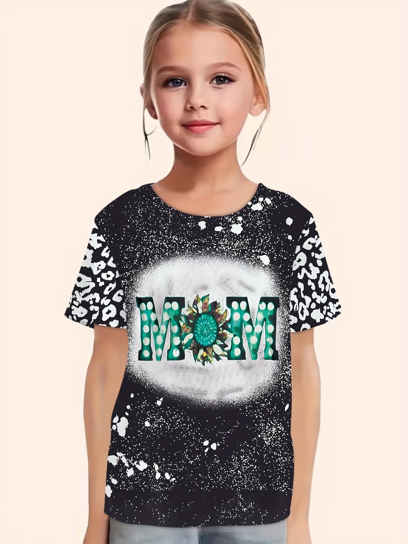 Leopard Print MOM Graphic Short Sleeve T shirt Girls Summer Clothes Sports