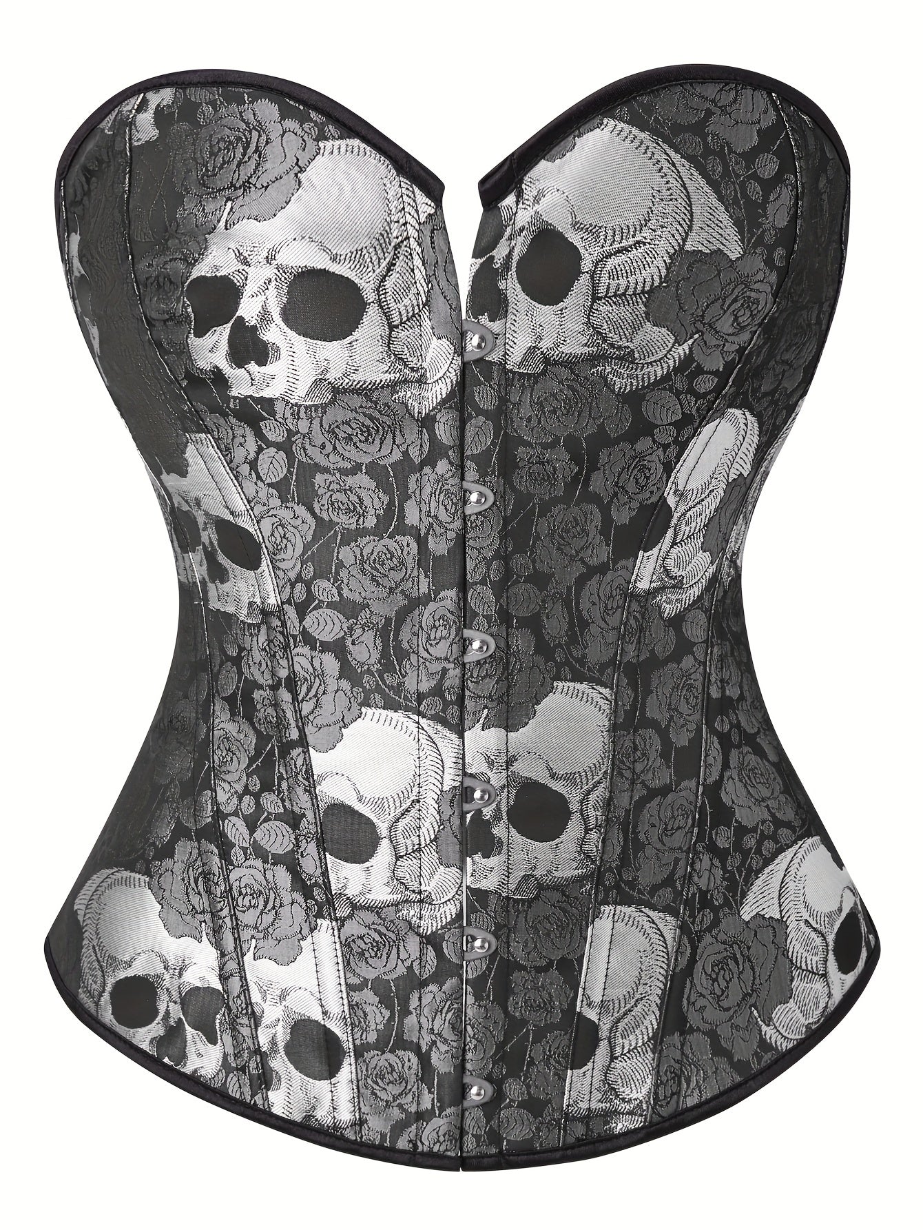 Skull Print Lace Up Bustier Tummy Control Body Shaper