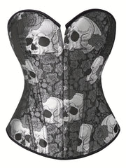 Skull Print Lace Up Bustier Tummy Control Body Shaper