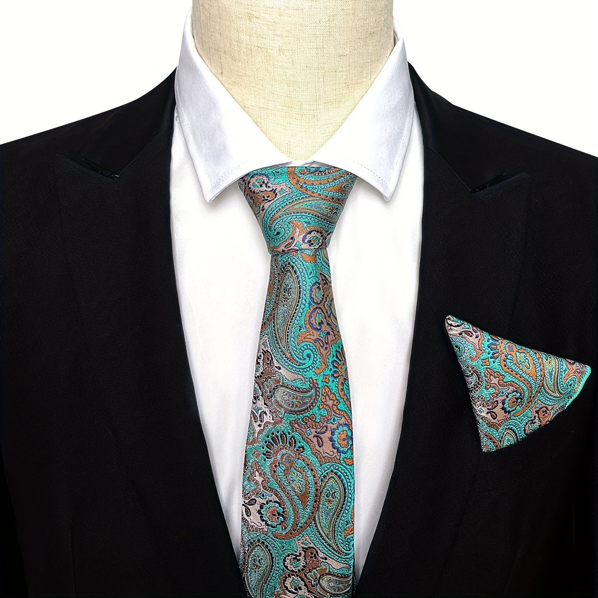 Men's Retro Flower Print Tie & Pocket Towel Set