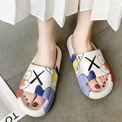 Men's Cartoon Print PVC Slides Anti skid Slip On Open Back Quick Drying Slippers
