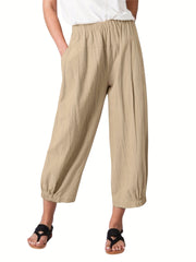 Solid Cropped Wide Leg Pants Casual Loose Pants