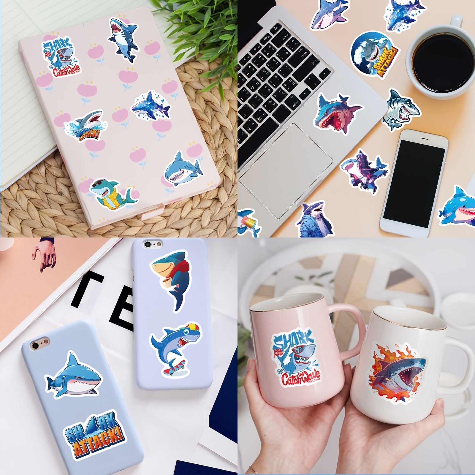 50pcs Shark Stickers Marine Animal Waterproof Vinyl Stickers DIY Travel